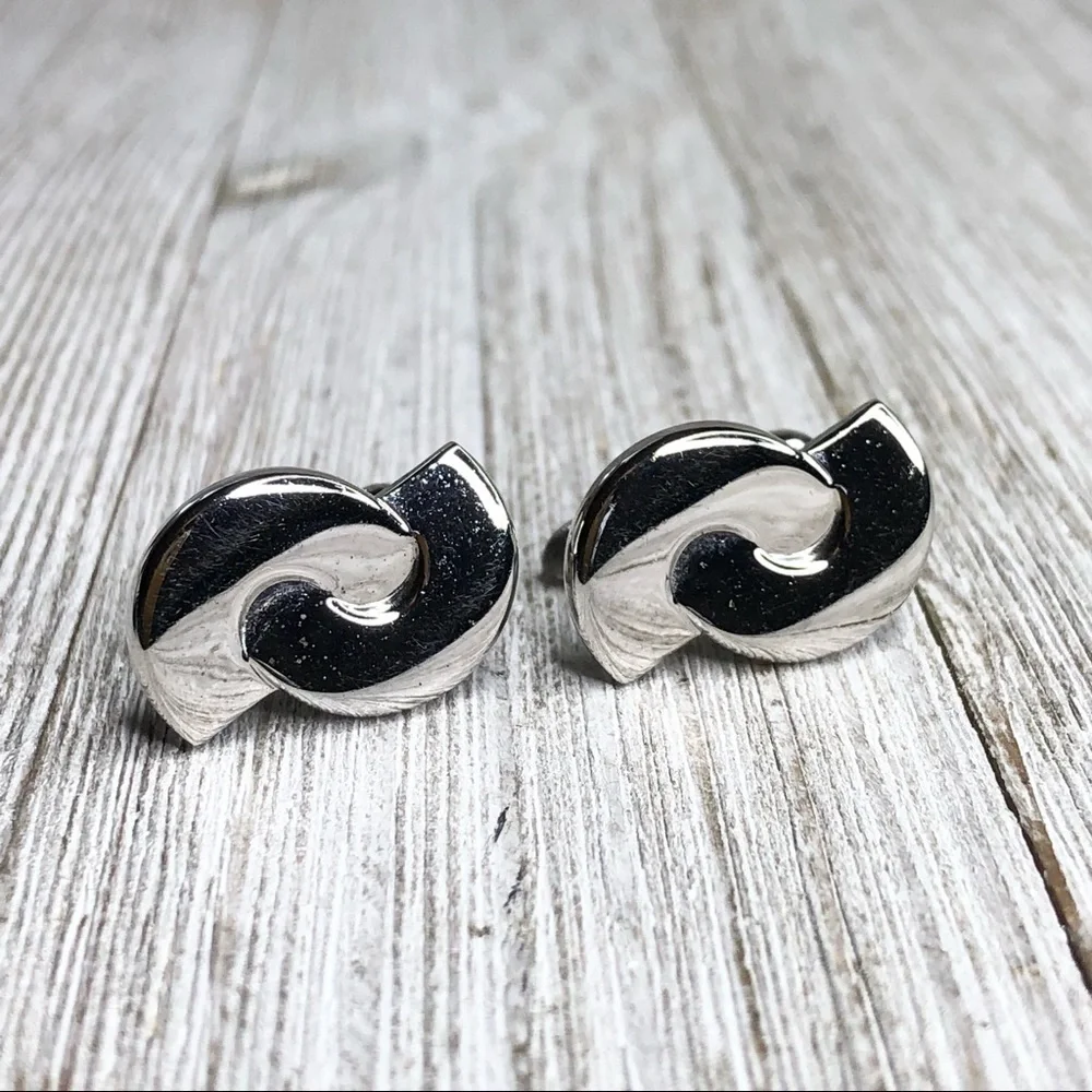 Vintage Swank Silver Modernist Abstract Cuff Links